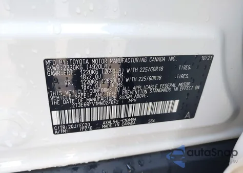 2021 Toyota Rav4 Hybrid Xse из США, поврежденный, VIN 2T3E6RFV1MW027642